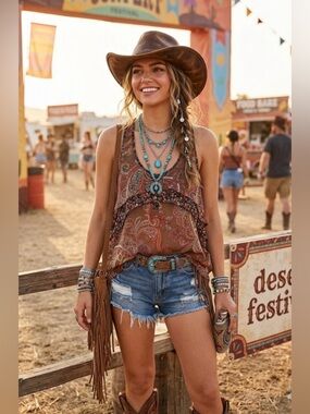 54. Mossimo Paisley Brown Sheer Tank